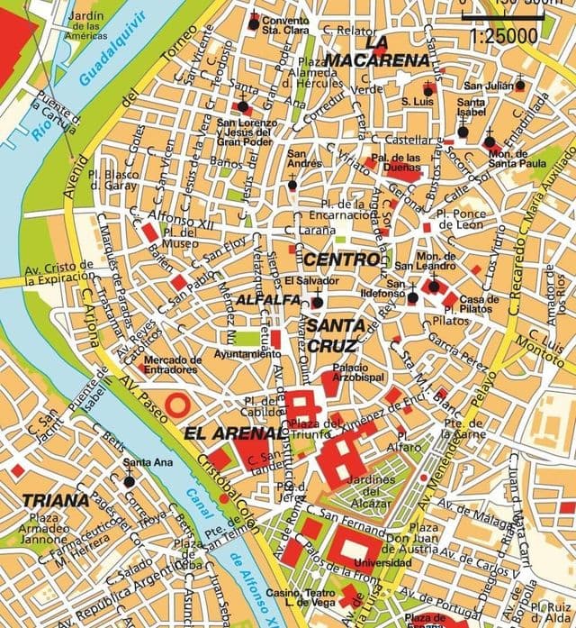 Karte des Stadtzentrums von Sevilla
