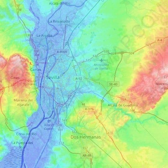 Höhenkarte von Sevilla