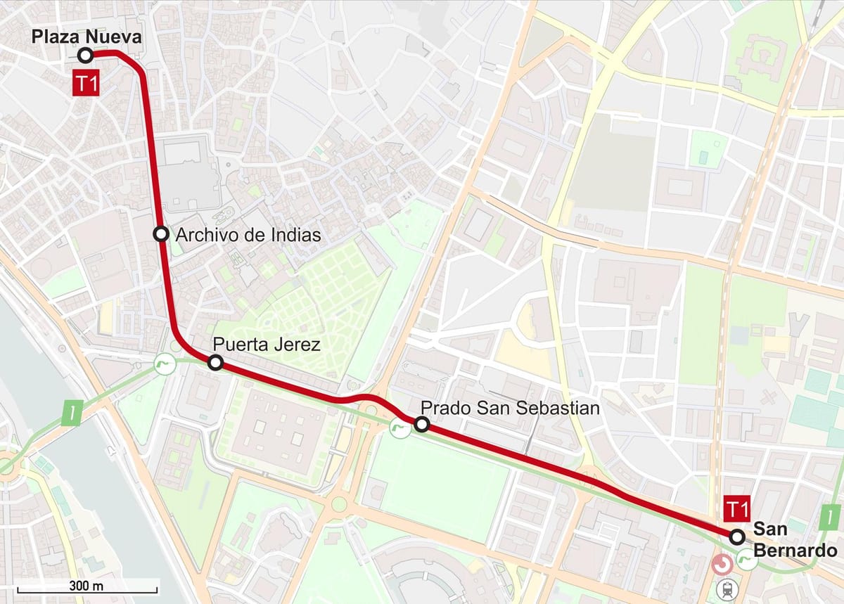 Karte der Straßenbahnhöfe von Sevilla